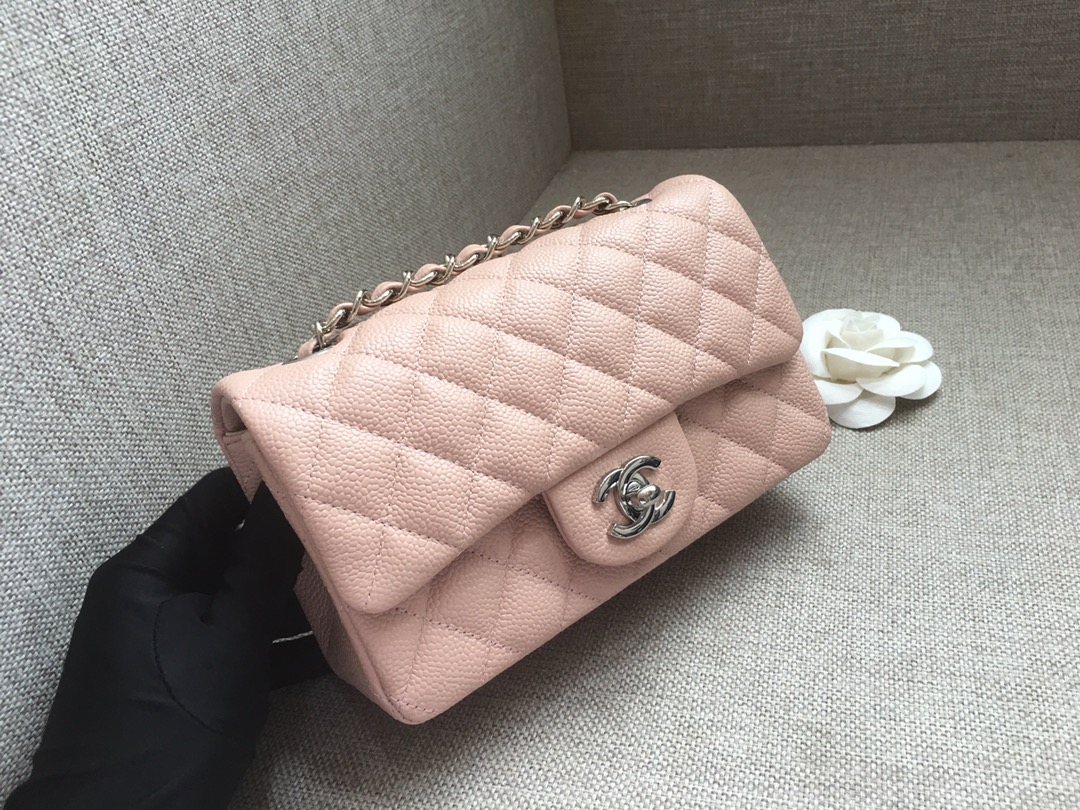 Small Classic Flap Caviar Bag A01116 Pink/Silver